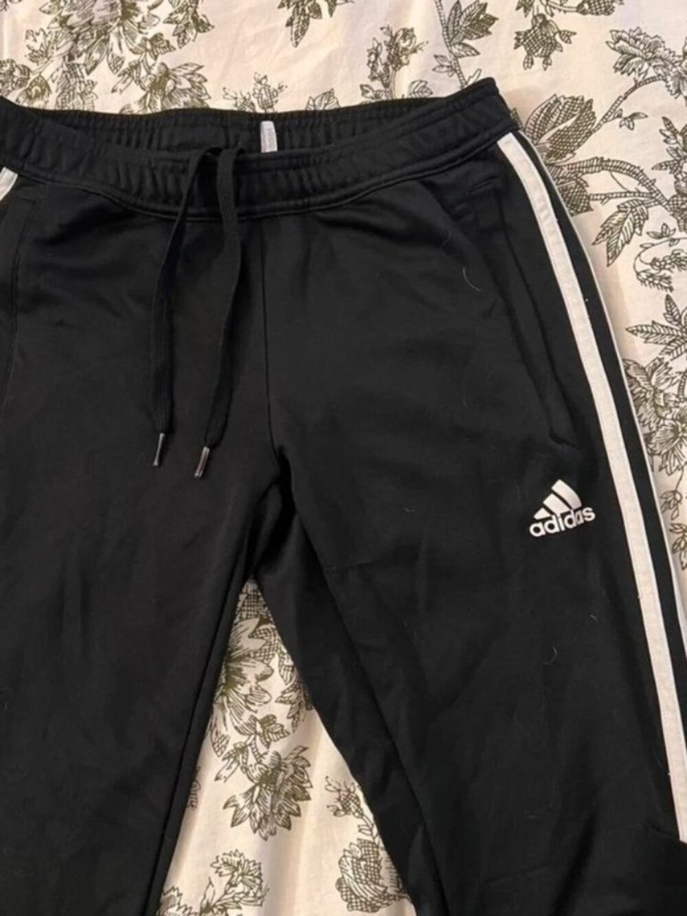 Adidas Black Track Pants with White Stripes